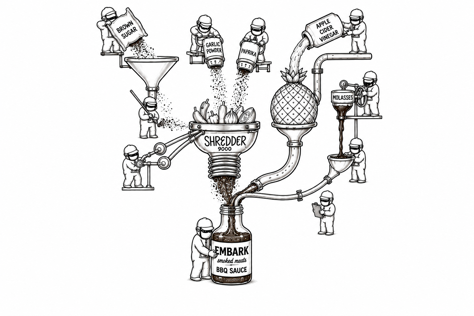 The Embark Crew making Original BBQ Sauce in the Embark Factory